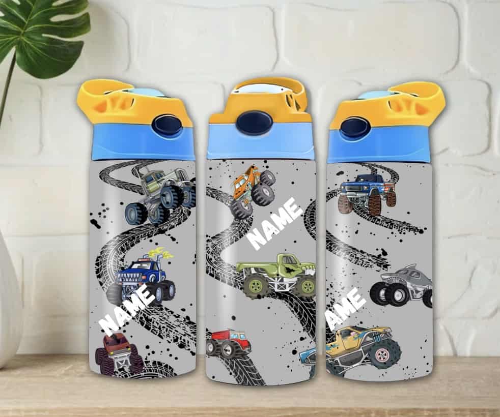 - Img_5122-1 - Memories Made and Personalised - Memories Made and Personalised - - - 12oz Kids Flip Top Personalised Monster Truck Drink Bottles - Memories Made and Personalised