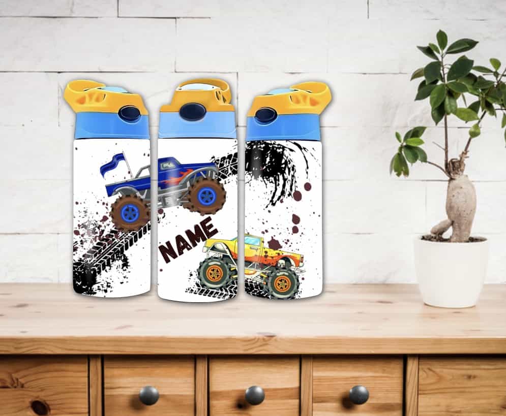 - Img_5123-2 - Memories Made and Personalised - Memories Made and Personalised - - - 12oz Kids Flip Top Personalised Monster Truck Drink Bottles - Memories Made and Personalised